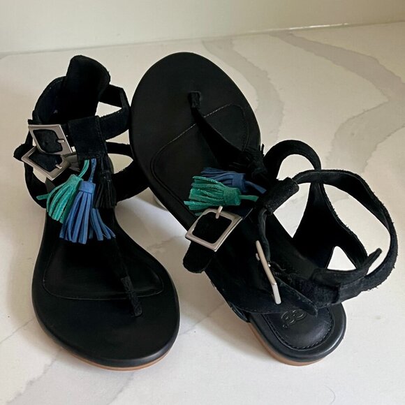 UGG Woman's Lecia Black Leather and Suede Ankle Wrap Sandal Size 9 NWOT - Picture 1 of 16